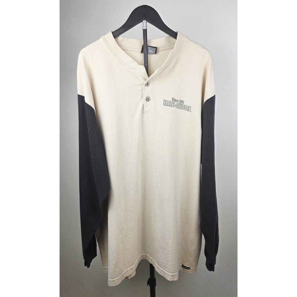 Vintage 1998 HARLEY DAVIDSON 95th Anniversary Long Sleeve Henley Shirt Mens 2XL